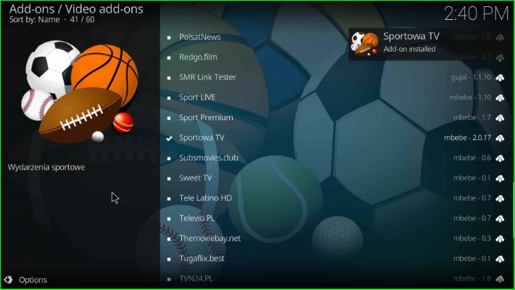 Sportowa TV addon installed on the screen