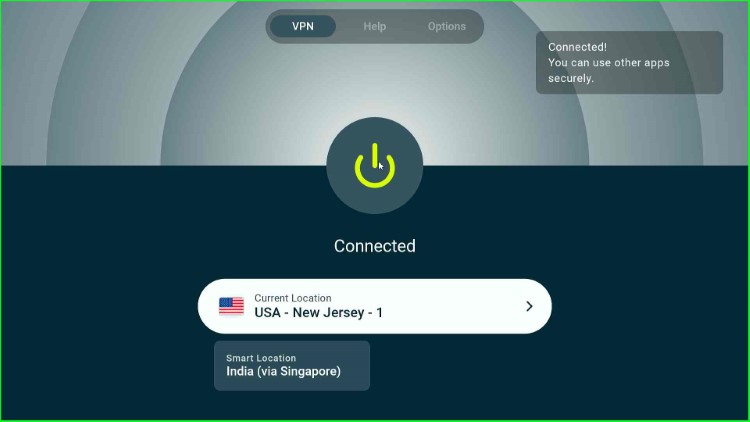 VPN connected to USA New Jersey