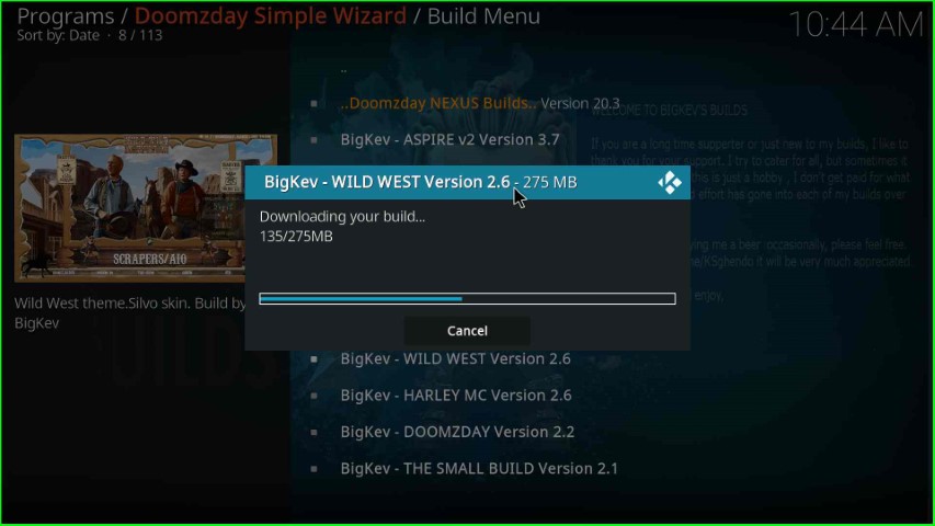 Wild West Build downloading process starts