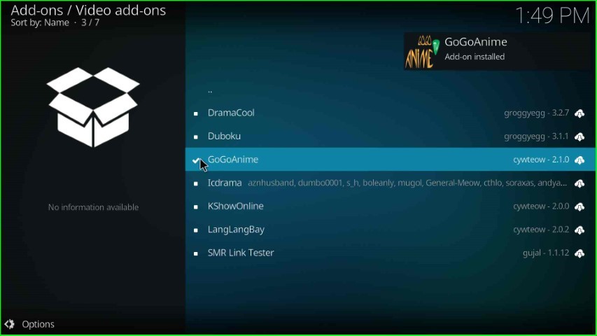 Select GoGoAnime addon