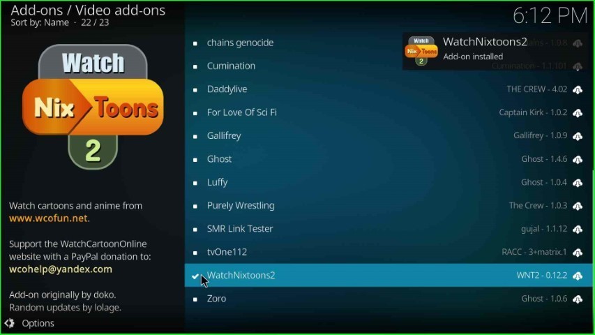 Choose the WatchNixtoons2 addon