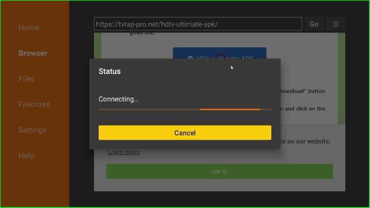 Wait for connecting with HDTV Ultimate file downloading process