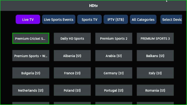 HDTV Ultimate contains different categories