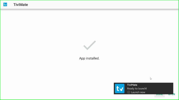 TiviMate ready to launch notification appears